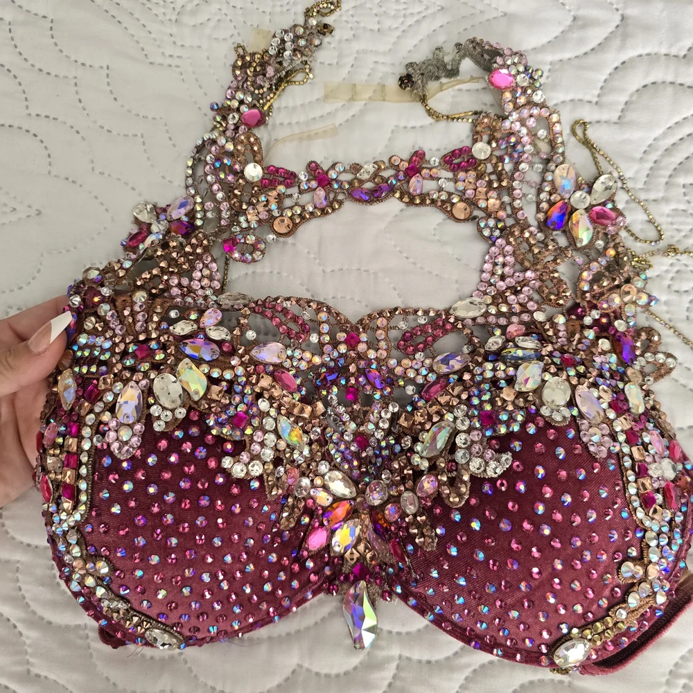 Glamorous Burgundy Embellished Bikini Set - Picture 2 of 7